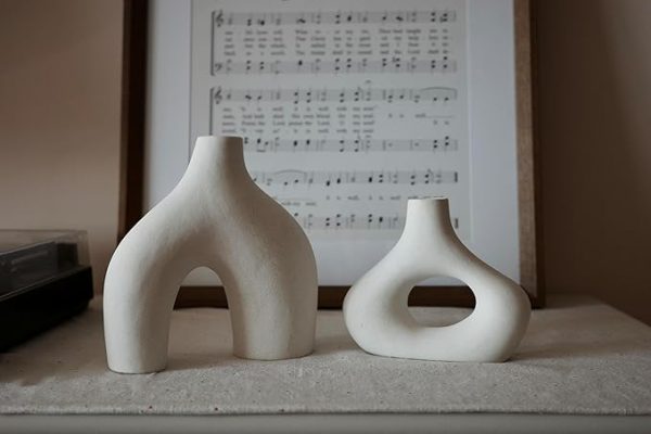 Carrot's Den Donut Vase, Set of 2 - White Large Ceramic Vase - Minimalist Nordic, Hollow | Table Centerpiece, Olive Plant, Wedding, Living Room, Bookshelf, Office, Modern Home, Entryway, Console - Image 2