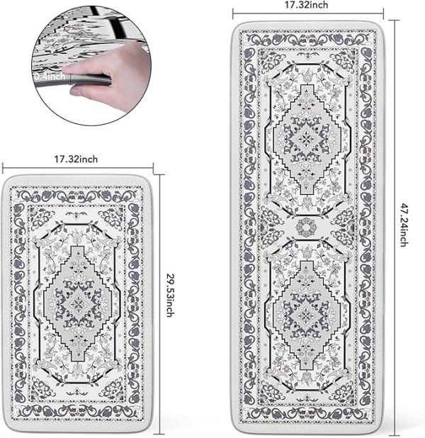 Kitchen Floor Mat Set of 2, Cushioned Anti Fatigue Kitchen Mat 17"x47"+17"x29", Non-Slip Waterproof Vintage Kitchen Rug, Premium PVC Comfort Kitchen Mats and Rugs for Kitchen, Office, Laundry（Grey） - Image 3